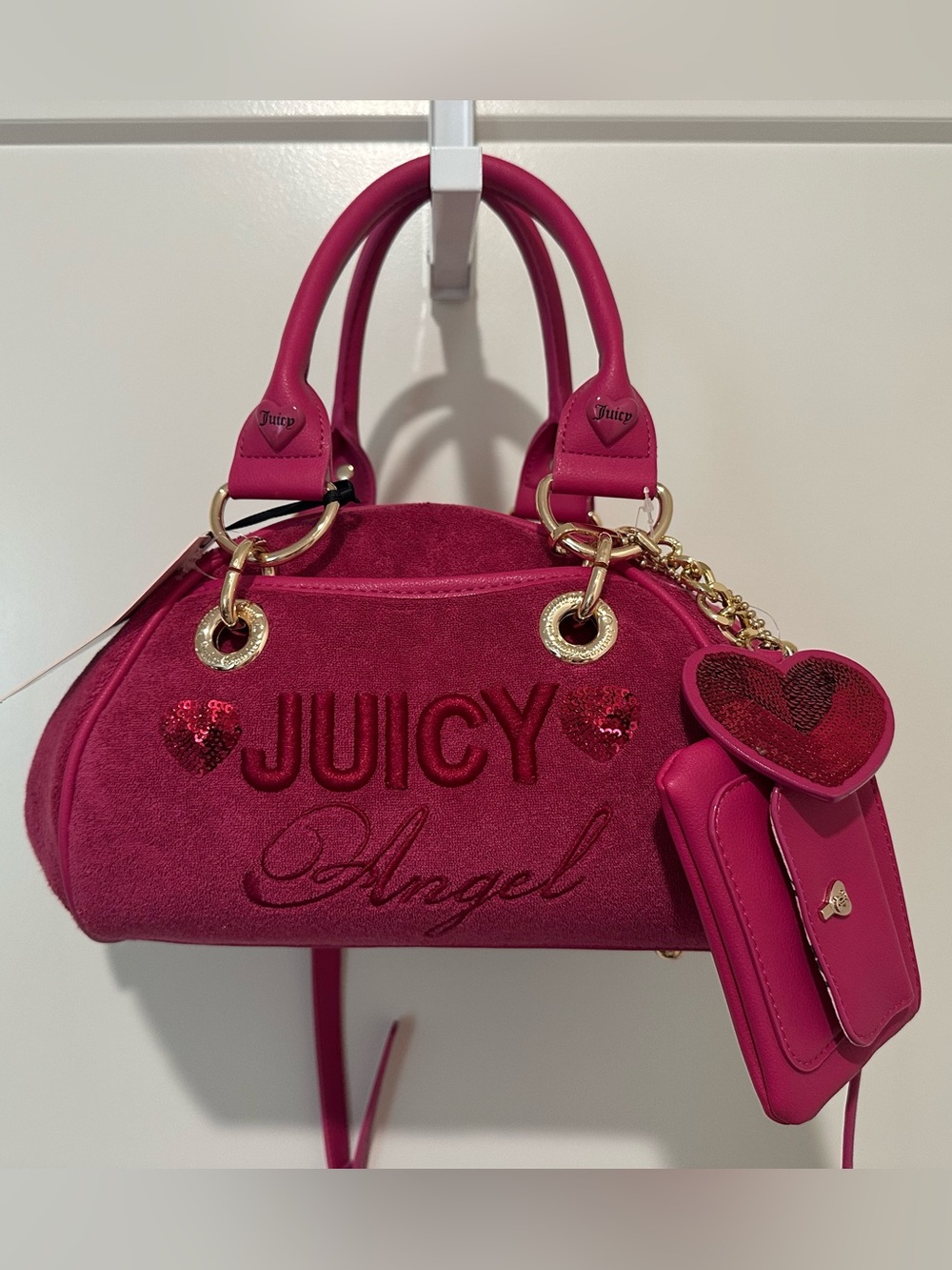 Juicy Couture Raspberry Tart (Fuchsia) Juicy Ange Satchel Sequin Heart Charm